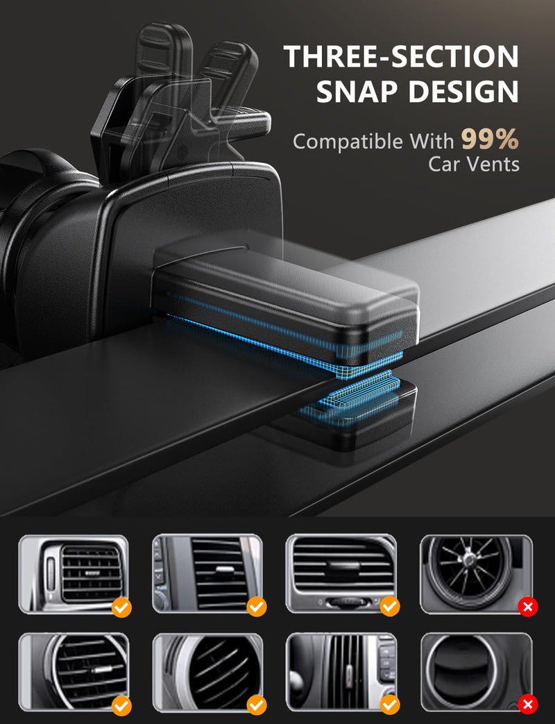 Wireless Car Charger, 15W Fast Charging Auto Clamping Car Charger Cell Phone Holder Mount Vent for iPhone 15 14 13 12 Mini Pro Max 11 XR XS X, Samsung Galaxy S23 Ultra S22 S21+ Note 20, etc BLACK