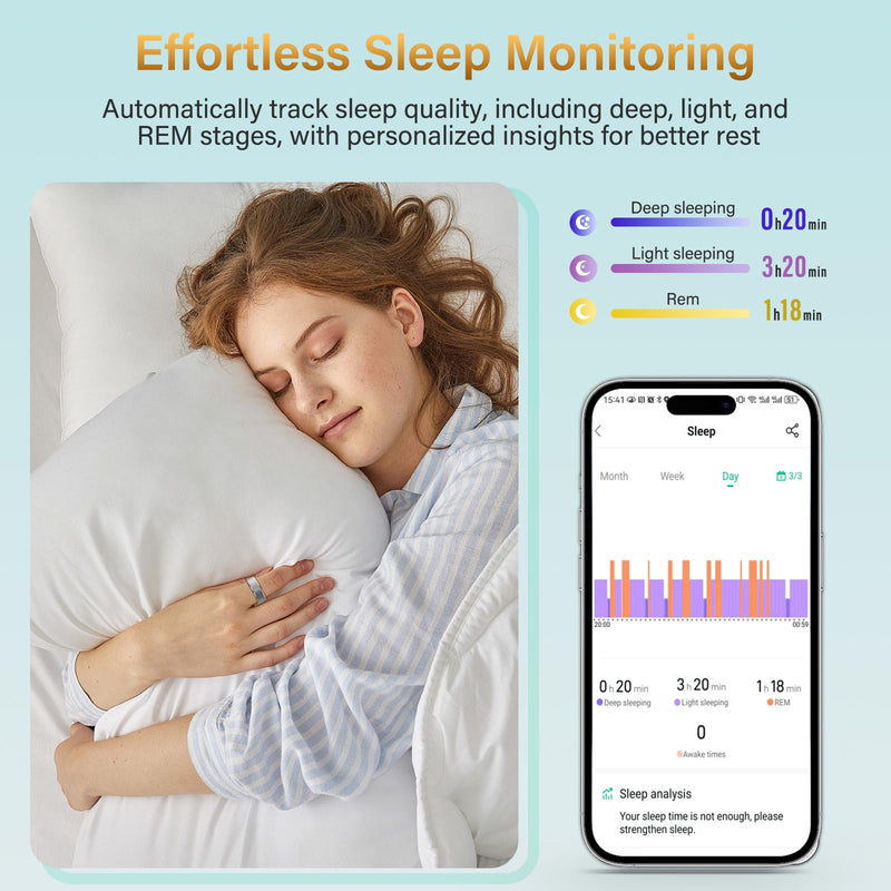 Smart Ring for Women and Men – Fitness & Health Smart Ring with Heart Rate and Sleep Tracking – Waterproof Activity & Wellness Ring Compatible with iPhone and Android (8#)