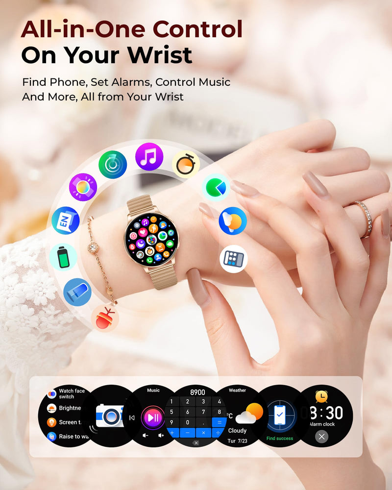 Iaret Smart Watch for Women, 1.27" HD Fitness Tracker with 4 Bands & Necklace Gift Set, Heart Rate SpO2 Sleep Monitor, 120+ Sport Modes, Call & Notifications, Smartwatch for Android iPhone, 40mm Rose Gold