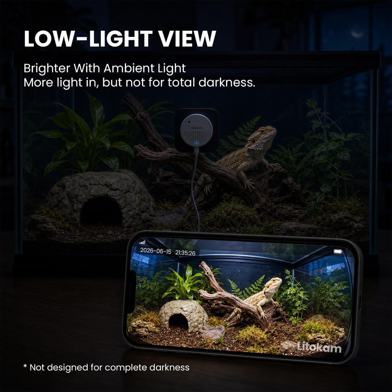 litokam F1.0 Aperture Fish Tank & Reptile Pet Camera.2K 3MP Anti-Glare Aquarium Terrarium Camera with Close-Focus Lens,No Drill Mount