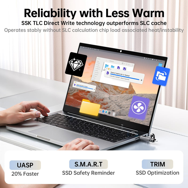 SSK 256GB USB SSD Flash Thumb Drive Memory Stick Dual USBC+A Up to 1000MB/s | TLC NAND Flash USB Drive, Dual Head 10Gbps, SMART & TRIM, 4K60Hz ProRes HDR, OTG, iphone 15/16/17 Pro Compatible, Zinc Alloy 256 GB