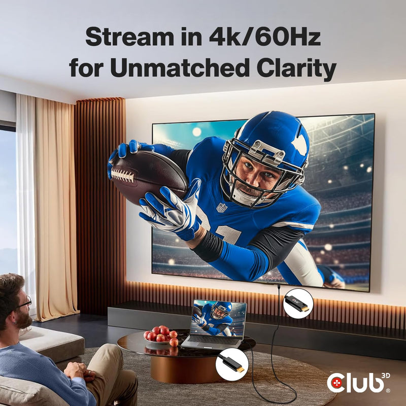 Club 3D 4K 60Hz HDMI to USB Type C Video Cable HDMI 2.0 (Male) to USB Type C (Male) Active Monitor Converter 1.8m/6 Feet CAC-1334 Cable M/M 1.8m