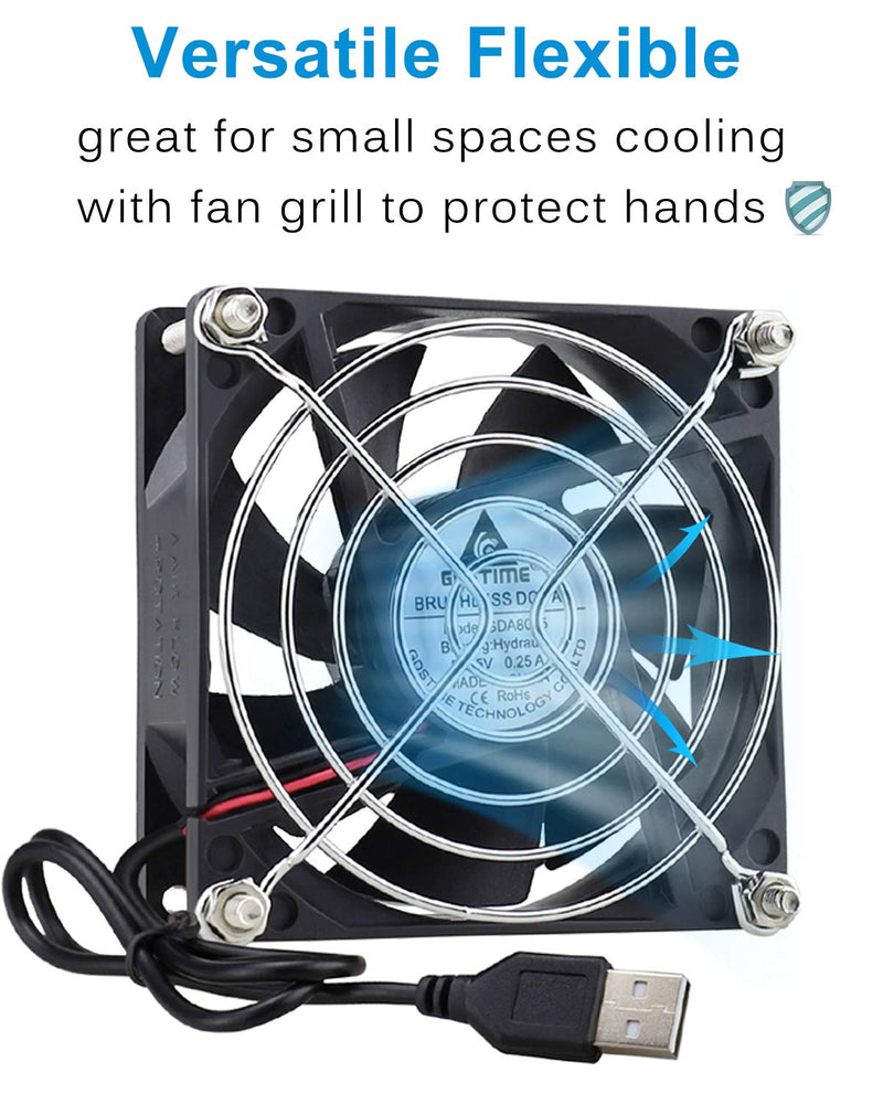 GDSTIME Dual 80mm USB Fan 80mm x 25mm 5V for Receiver DVR Playstation Xbox Computer Cabinet Cooling 80x80x25mm
