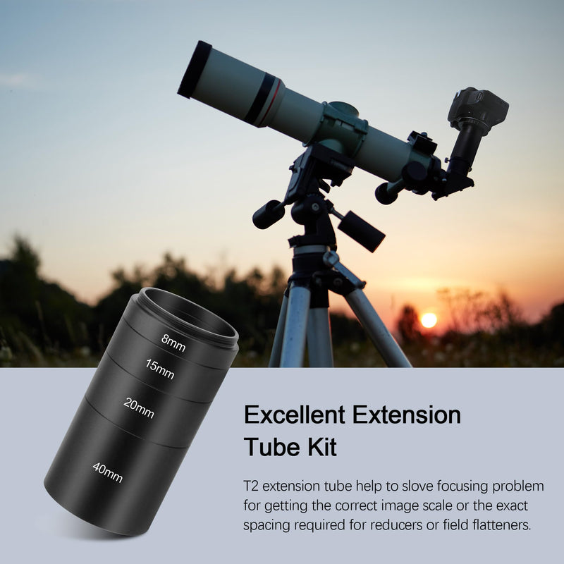 [AUSTRALIA] - Astromania Extension Tube, T2 Extension Tube Kit with M42x0.75 on Both Sides - Length 8mm 15mm 20mm 40mm, Telescope Photo Adapter Astrophotography Accessories Fit for M42 T2 T Ring DSLR/SLR Cameras 