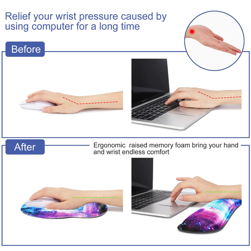 Mouse Pad Keyboard Wrist Rest, Gel Non Slip Rubber Wrist Support Rest Mouse Pad for Home Office, Computer, Laptop, Typist, Gamer, Soft Cushion Mousepad with Memory Foam Ergonomic -Nebula Galaxy Nebula Galaxy
