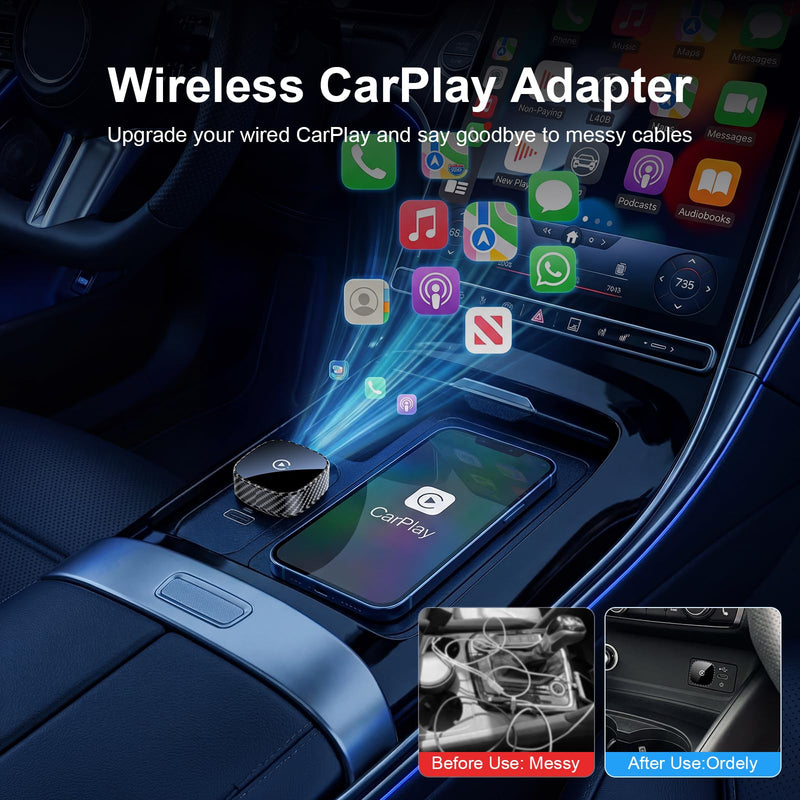 [AUSTRALIA] - Wireless CarPlay Adapter for Apple iPhone & Android Auto 2026 Upgrade - Bluetooth & Wi-Fi, Plug & Play, 3X Fast Auto-Reconnect, No Latency, Convert Wired to Wireless Car Play Adapter (Black) 