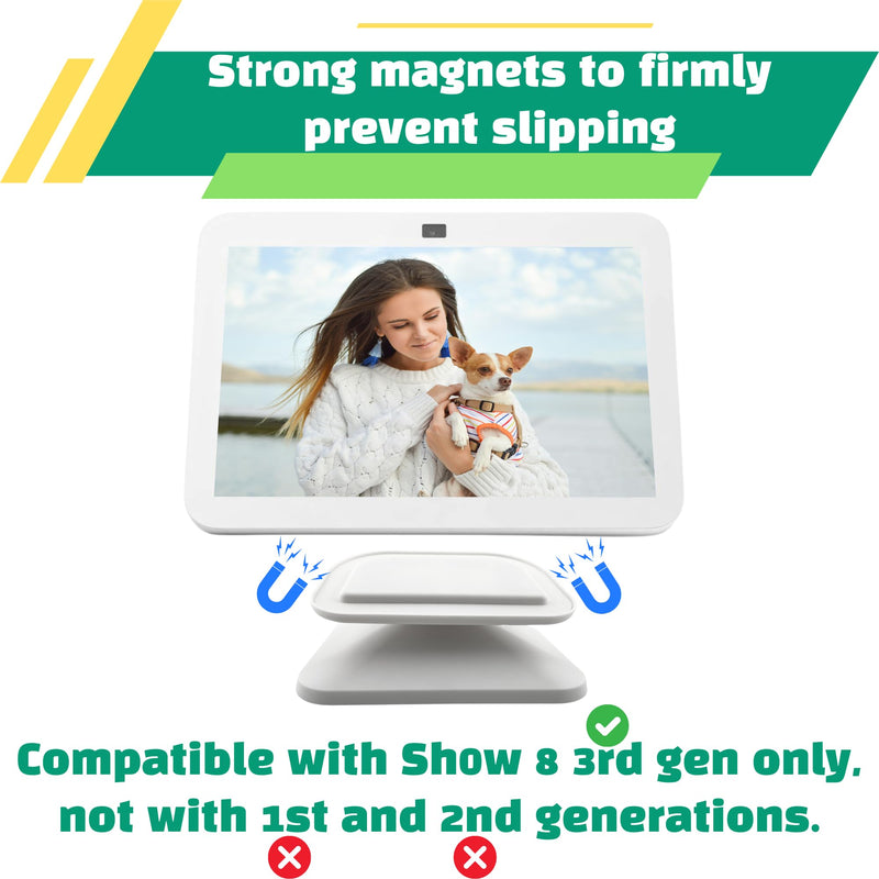 Sintron Adjustable Magnetic Stand Mount for Shᴏw 8 3rd gen, Smart Display Stand Holder with 360 Degree Rotation, Swivel & Tilt Function, Anti-Slip Base - White Compatible with iPhone 12 & newer models For Show 8