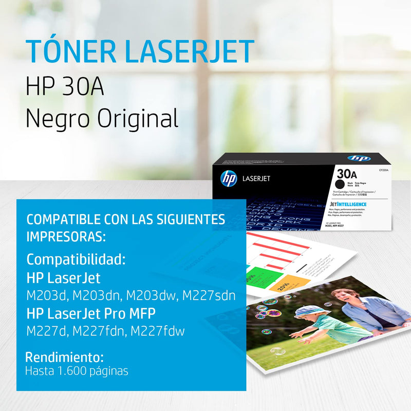 Original HP 30A Black Toner Cartridge | Works with HP LaserJet Pro M203 Series, HP LaserJet Pro MFP M227 Series | CF230A
