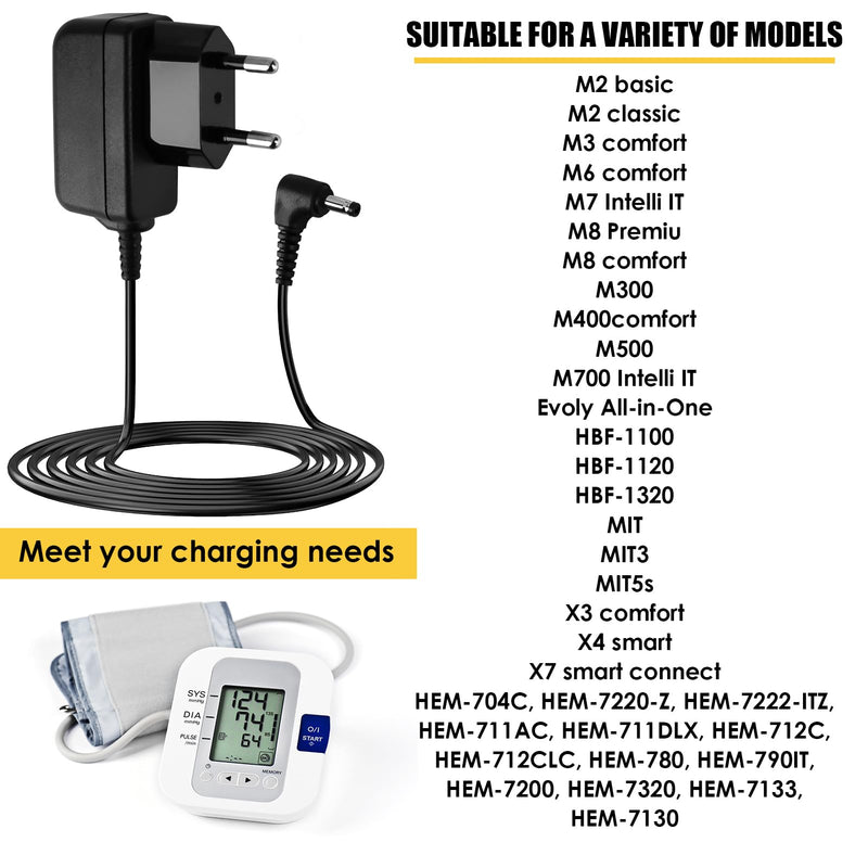 6 V Power Supply Charger for Omron Blood Pressure Monitor, AC Power Adapter Blood Pressure Monitors for Omron M7 M500 M700 M3 M5 Series, 1.4 m Replacement Power Supply Charging Cable Compatible with