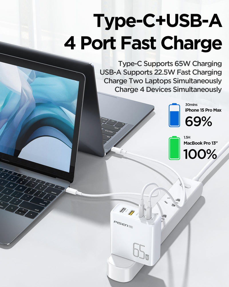 65W USB C Charger - USB C Fast Charger Block with 4FT Type C to C Cable, GaN Charger PPS 4-Port Fast Compact Foldable, USB Wall Charger for MacBook Pro/Air, iPad Pro, Galaxy S23, iPhone Series