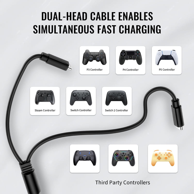 Universal Metal Desktop Stand for Steam Controller 2 with Charging Cable, Two Gamepads Holder for PS5, Xbox Series X, Xbox, 360, Ps5, Ps4, Switch with Non Slip Pads