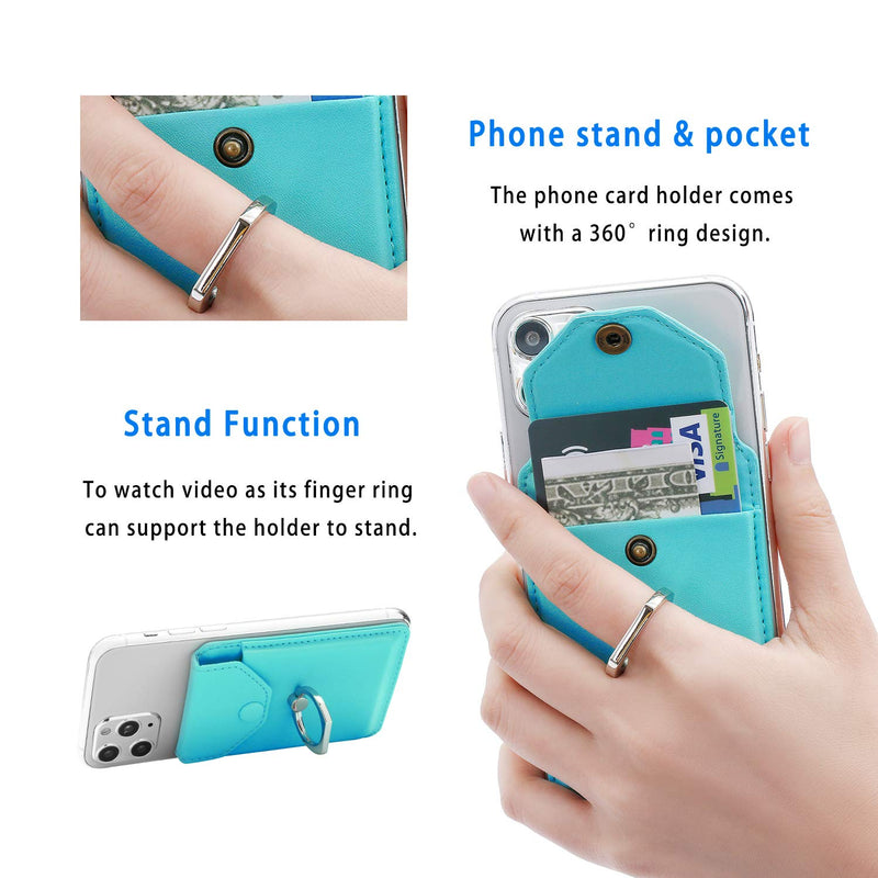 Cell Phone RFID Ring Stand Stick on Wallet for Back of Phone for iPhone Android and All Smartphones Adhesive Credit Card Holder for Cell Phone-Green Green