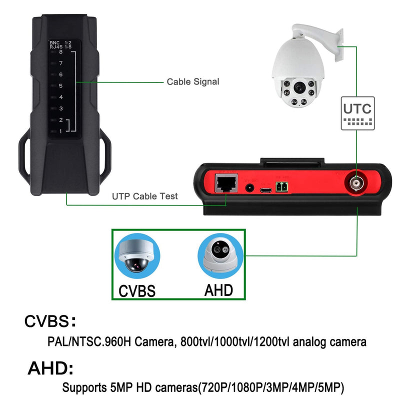 Wrist CCTV Tester, HD 5MP Portable Camera Tester 5MP AHD CVBS Tester UTC OSD Control 4.3 Inch TFT LCD Monitor Analog Video Test Cable Test PTZ Control 12V Power Output(6300A)