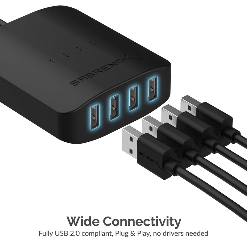 SABRENT USB 2.0 Sharing Switch for 4 Computers, LED Indicators (USB-USS4) | Share USB peripherals across up to 4 computers; LED device indicators 4-Port Switch