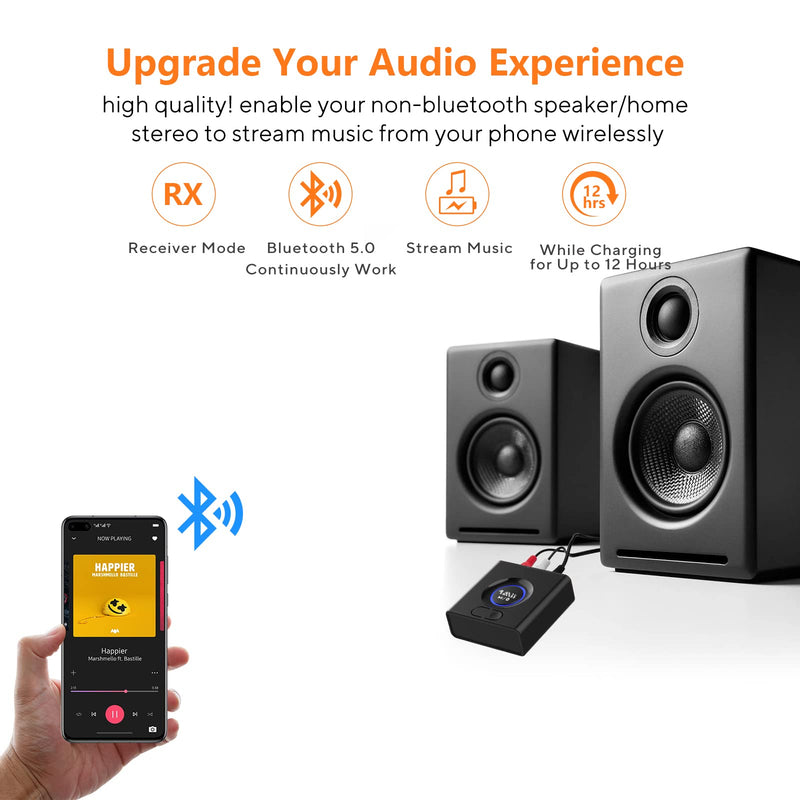 [AUSTRALIA] - 1Mii Bluetooth 5.0 Audio Receiver, Wireless Audio Adapter for Home Stereo Music Streaming System with 3.5 mm RCA, Bass Mode, 12hrs Playtime(Upgraded) 