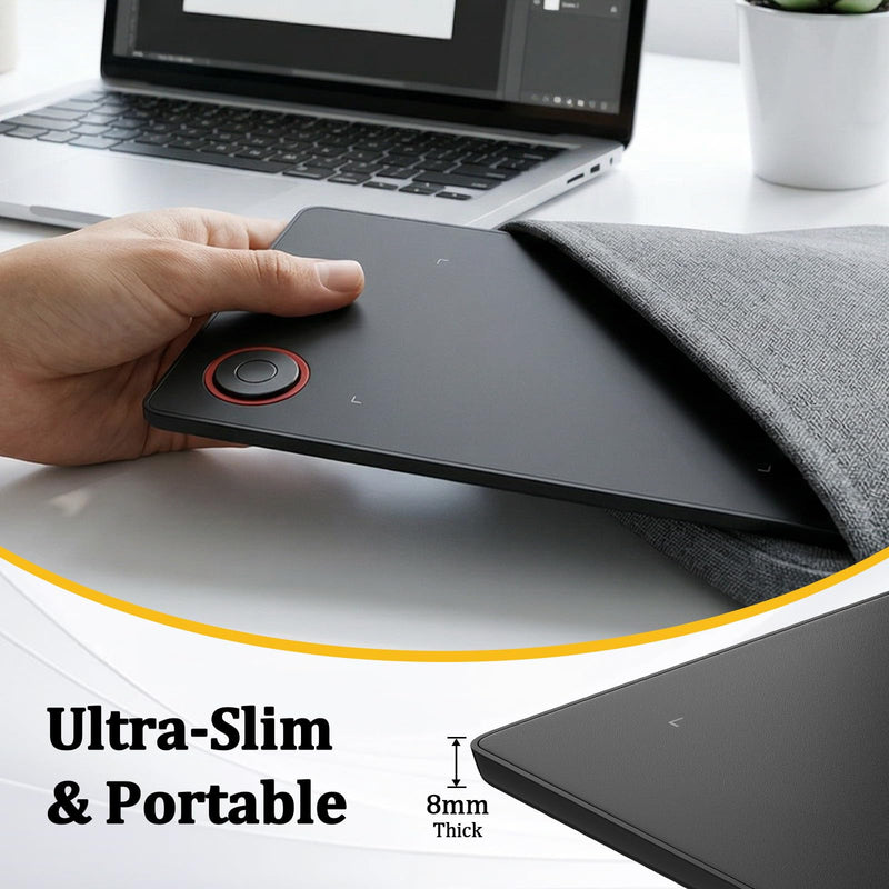 IMAGE Portable Graphics Drawing Tablet 8.9 * 5.3 Inch with 8192 Levels Battery-Free Pen and 1 Magic Circle 4 Hot Keys, Compatible with Windows/Mac/Android for Painting, Design & Online Teaching