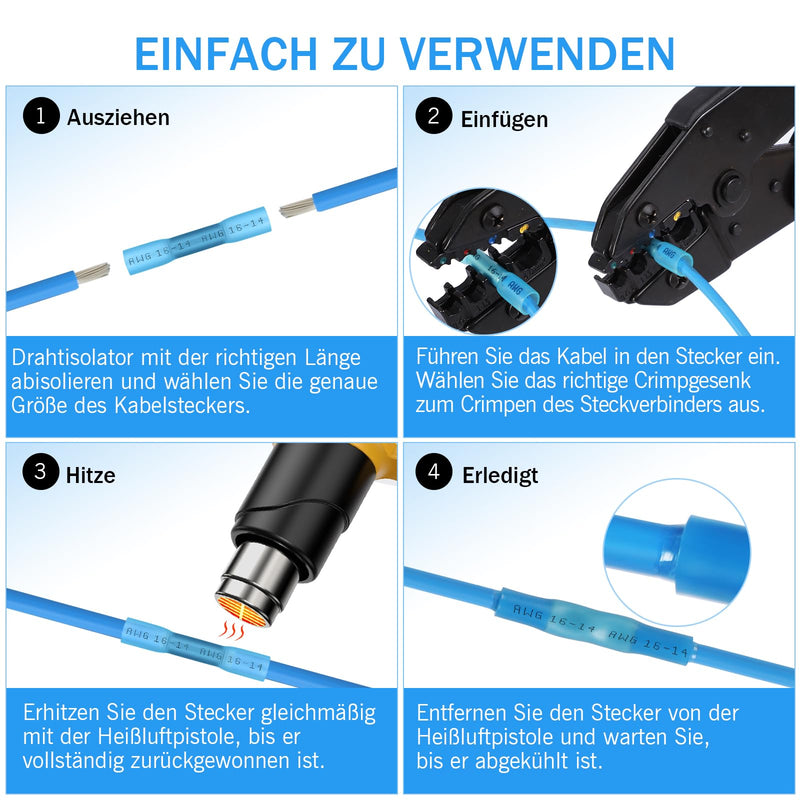 Kuject Crimp Connector Set of 100 Cable Connectors Butt Connector Waterproof Shrink Connector 10-26 AWG Butt Connector 100 Stück 26-10 AWG
