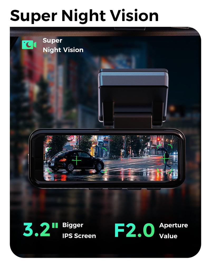 Dash Cam, COOLCRAZY 4K UHD Dash Camera for Cars Built-in GPS, 3.2" IPS Screen WiFi & App Dashcam, 24H Parking Mode, 170°Wide Angle Front Dashcams with 32G Card, WDR, Night Vision, G-Sensor
