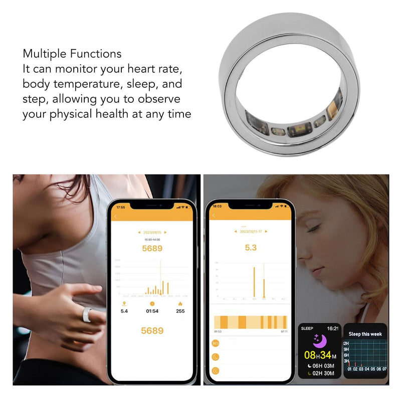 Smart Ring for iOS, Body Temperature Monitoring, Sleep Tracking, Step Counter, Phone Camera Control, IPX8 Waterproof, Charging Case, Stylish and Light (No. 20)