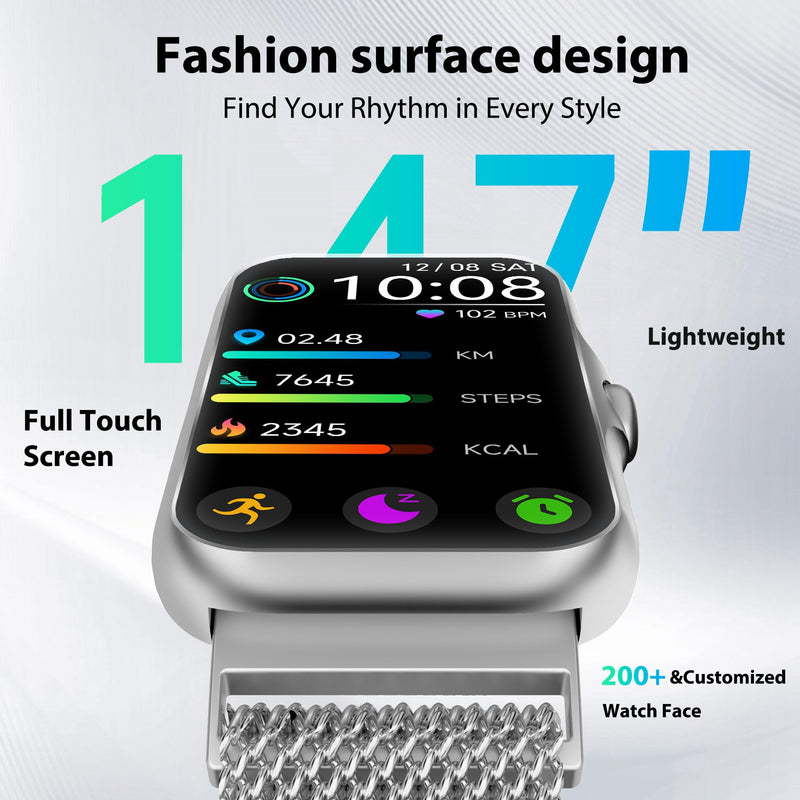 Fitness Tracker with 24/7 Continuous Heart Rate, Blood Oxy-gen Monitor, Smart Watch with Sleep Monitor, IP68 Waterproof Activity Tracker Step Counter for Women Men Silver