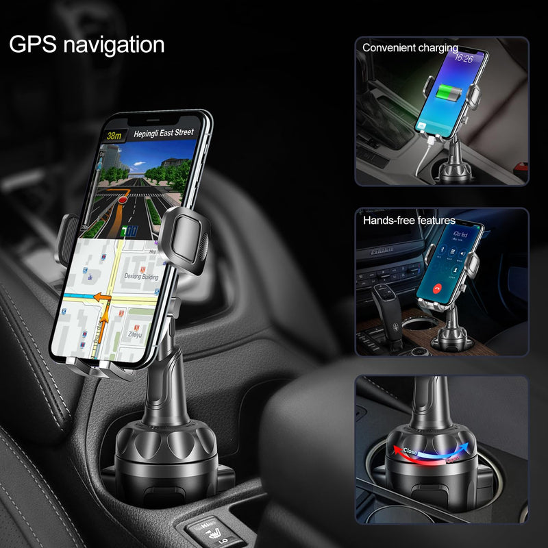 Car Phone Mount, Cup Phone Holder for Car [Secure & Stable] Cup Phone Holder Cell Phone Automobile Cradle for iPhone 16 and More Smart Phone -Black