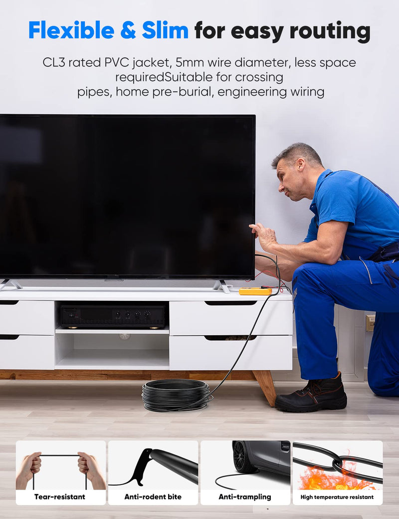 Highwings 50 ft 8K 4K Fiber Optic HDMI Cable in-Wall CL3 Long HDMI Cord | Unidirectional-from Source to Display, High-Speed 48Gbps Dynamic HDR/eARC/HDCP 2.2&2.3/Ethernet, Compatible for Desktop GPU 50 feet 8K@60Hz-1 Pack Black