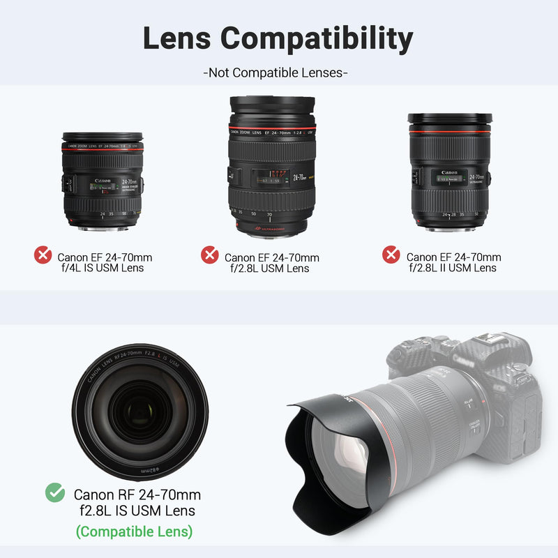 Lens Hood for Canon RF 24-70mm f2.8L is USM Lens & Canon RF 24-105mm f2.8 L is USM Z Lens Replaces Canon EW-88E with Reversible Design, Compatible with 82mm Filter and Snap-on Lens Cap Replace EW-88E for RF 24-70mm Lens