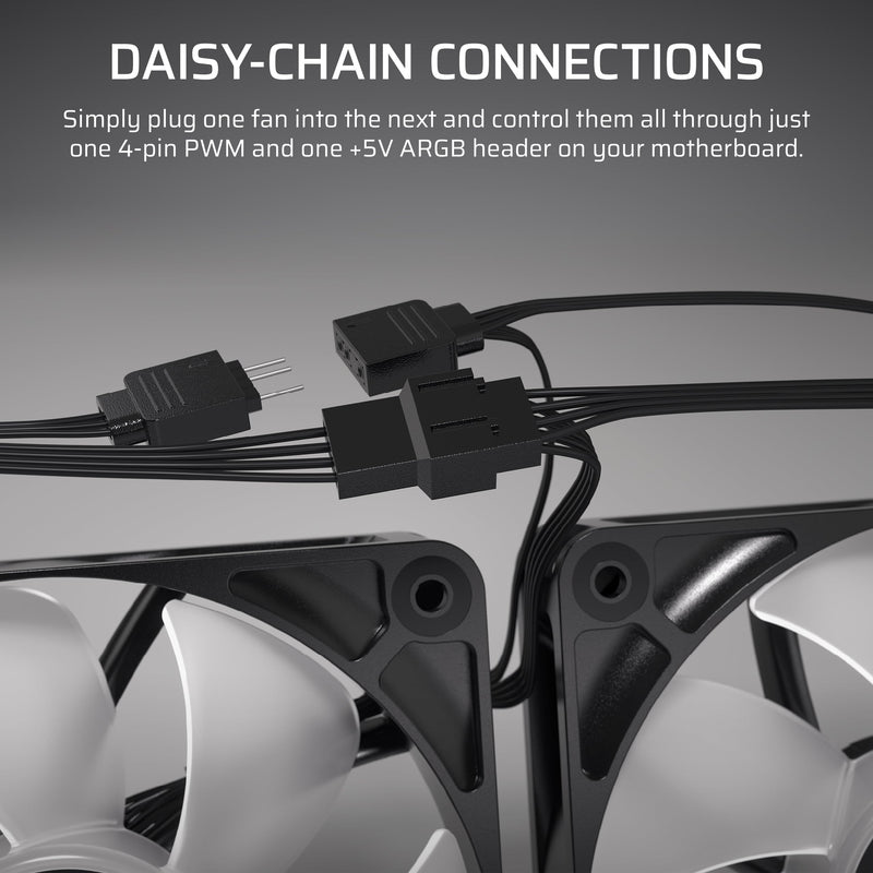 CORSAIR RS140 ARGB 140mm PWM Fans – Daisy-Chain Connection – Low-Noise – Magnetic Dome Bearing – Dual Pack – Black 2 x 140mm