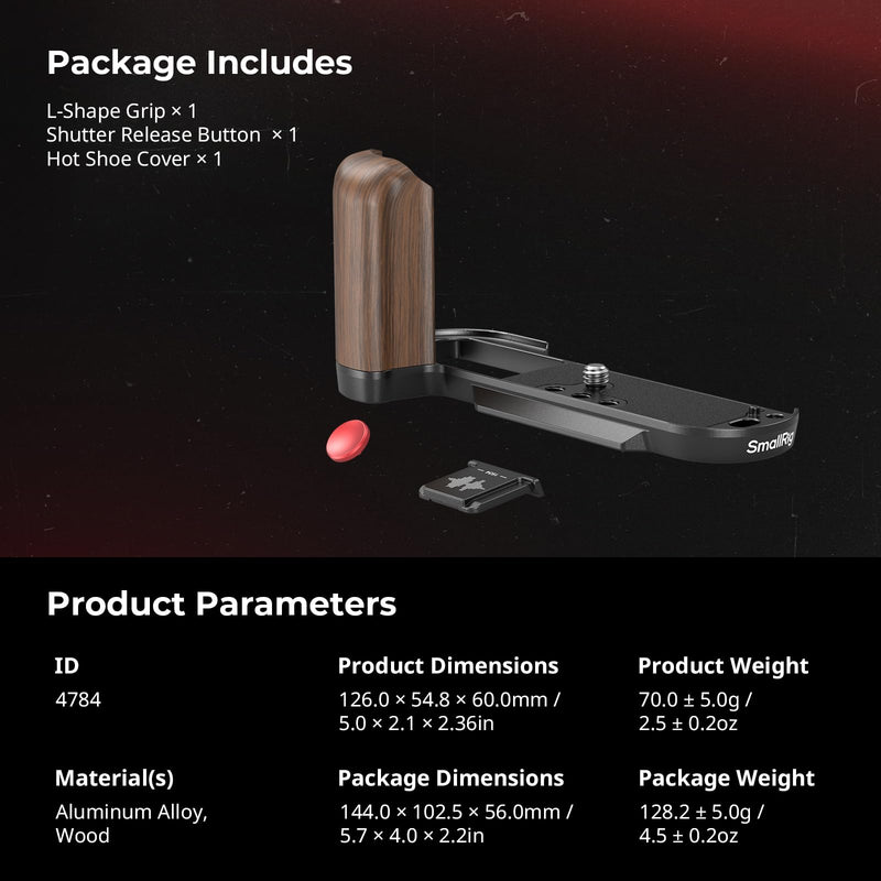 SMALLRIG X-T50 Handgrip, Wooden L-Shape Grip for FUJIFILM X-T50 Camera, Built-in Quick Release Plate for Arca, with Shutter Button and Hot Shoe Cover, Black - 4784