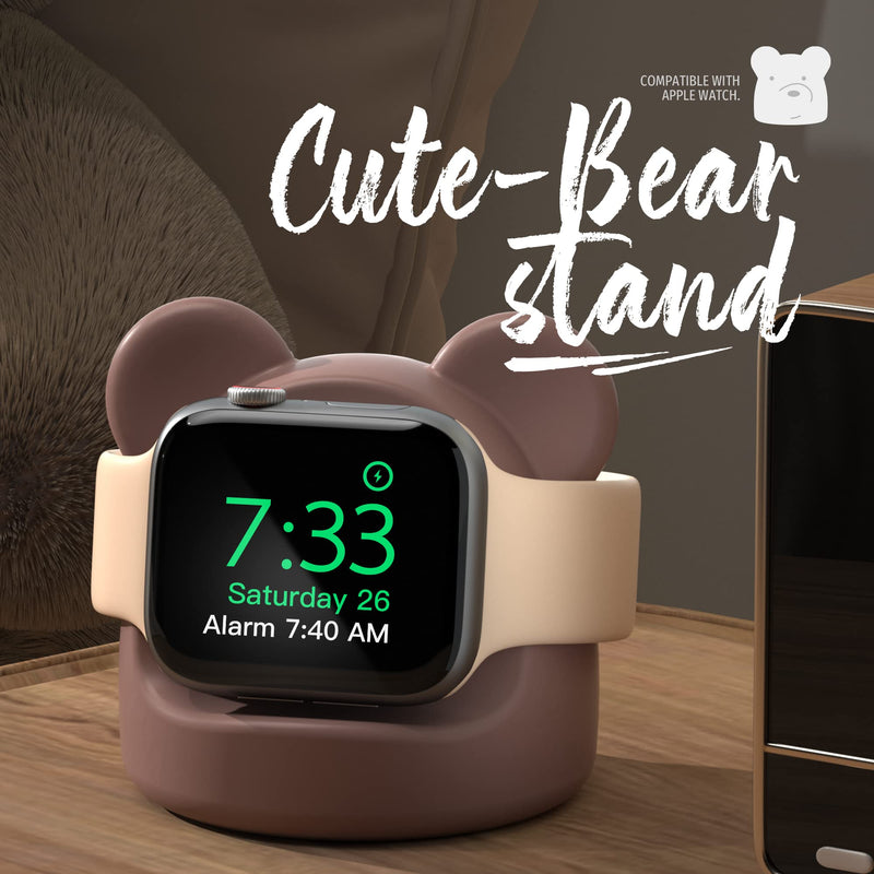 AFOOYO Monitor Stand Riser, Cloud-Shaped Sturdy Wood Computer Monitor Riser, Laptop Monitor Stand+Bear Charger Stand Silicone Dock Holder for Apple Watch Series