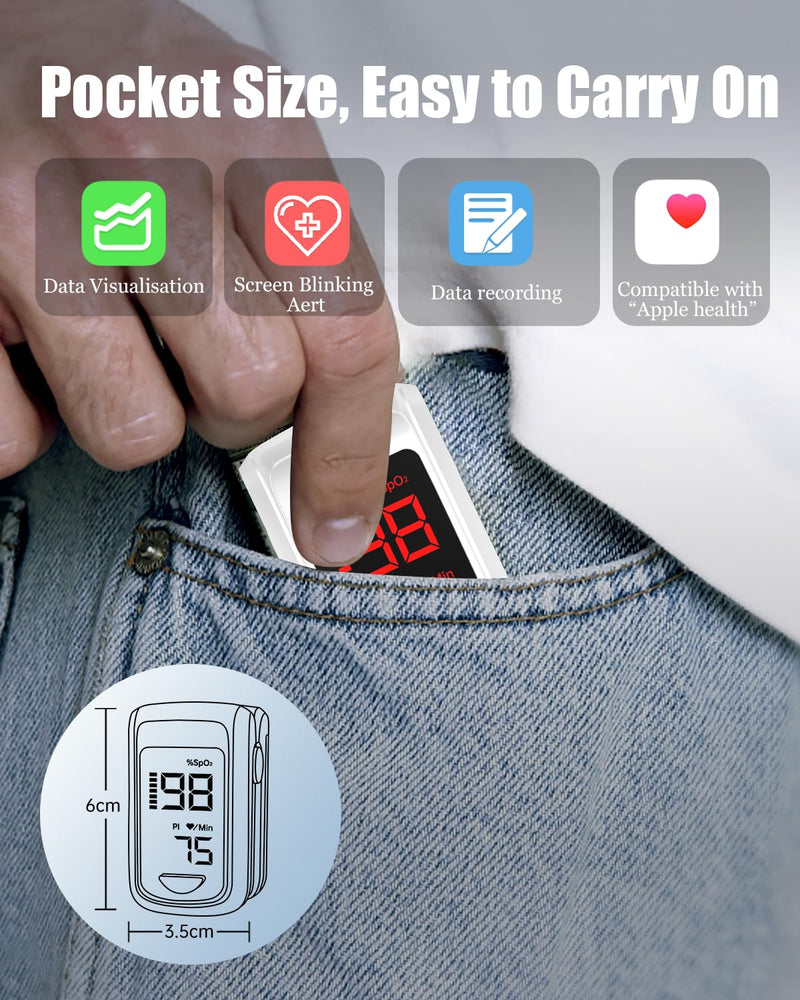 HOLFENRY Bluetooth Pulse Oximeter Finger Oximeter with App, Oxygen Saturation Meter Finger, Blood Oxygen Meter Finger for Heart Rate, Free App (Grey) gray