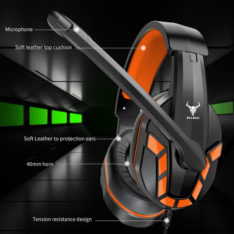 [AUSTRALIA] - Kikc PS4 Gaming Headset with Mic for Xbox One, PS5, PC, Mobile Phone and Notebook, Controllable Volume Gaming Headphones with Soft Earmuffs for Kid Orange 