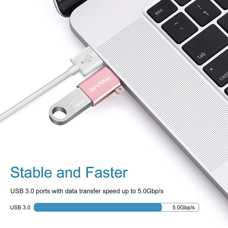 MOSISO USB C to USB Adapter 2 Pack, USB Type-C to USB Connector, Thunderbolt 3 to USB 3.0 Converter OTG Compatible with MacBook Pro 2020-2016/Air 2020-2018/Laptop Tablet/More Type-C Devices, Rose Gold