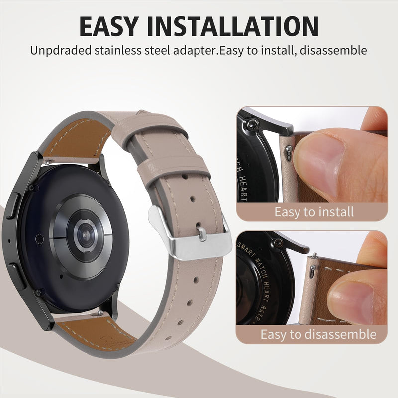 2 Pack Leather Watch Bands(Lightgray and Yellow) Compatible with Samsung Galaxy Watch Band, 20mm 22mm Lugs Watch Straps, Quick Release Wear-resistant Sweat-Resistant Smartwatch Replacement Strap