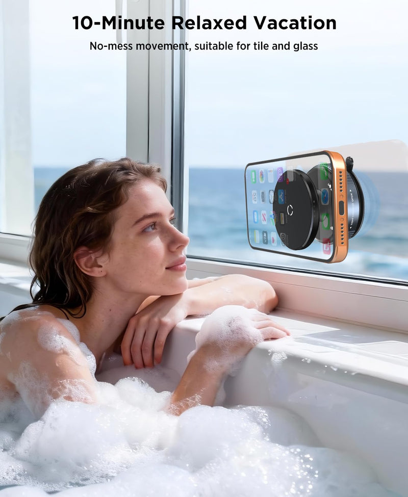 Beeasy Vacuum Magnetic Phone Holder, 360° Rotatable Suction Cup Phone Mount for Shower Mirror Kitchen Gym Car TikTok, MagSafe Suction Wall Mount for iPhone 17/16/15/14/13/12,Black Black