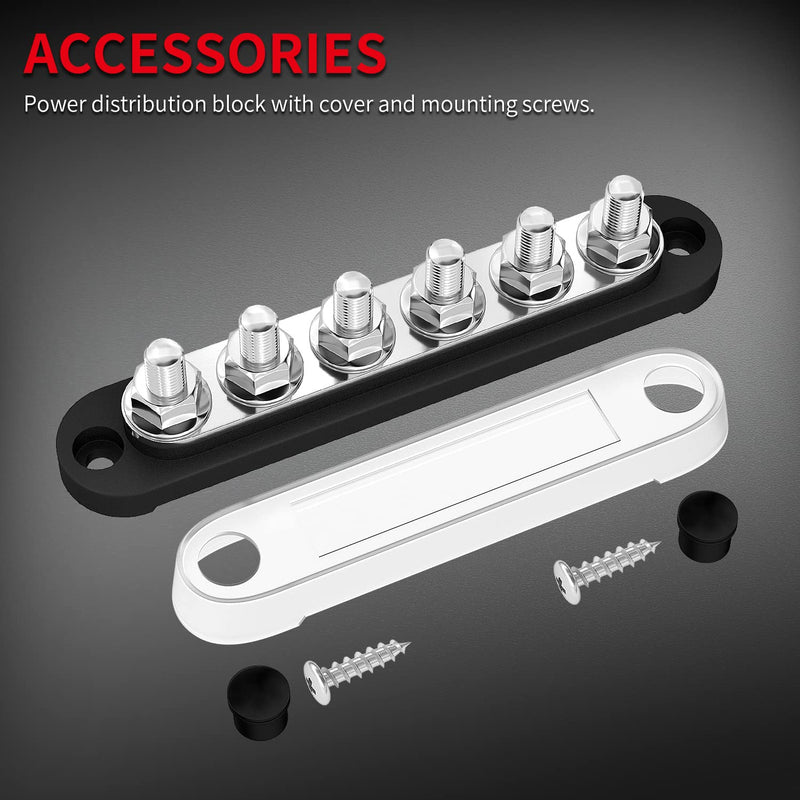 DAIERTEK 12V Bus Bar 6 x 5/16" (M8) Terminal Studs 12 Volt Power Distribution Block with Cover Battery Bus Bar 12V - 48V Positive & Negative for Automotive Car Boat Solar System