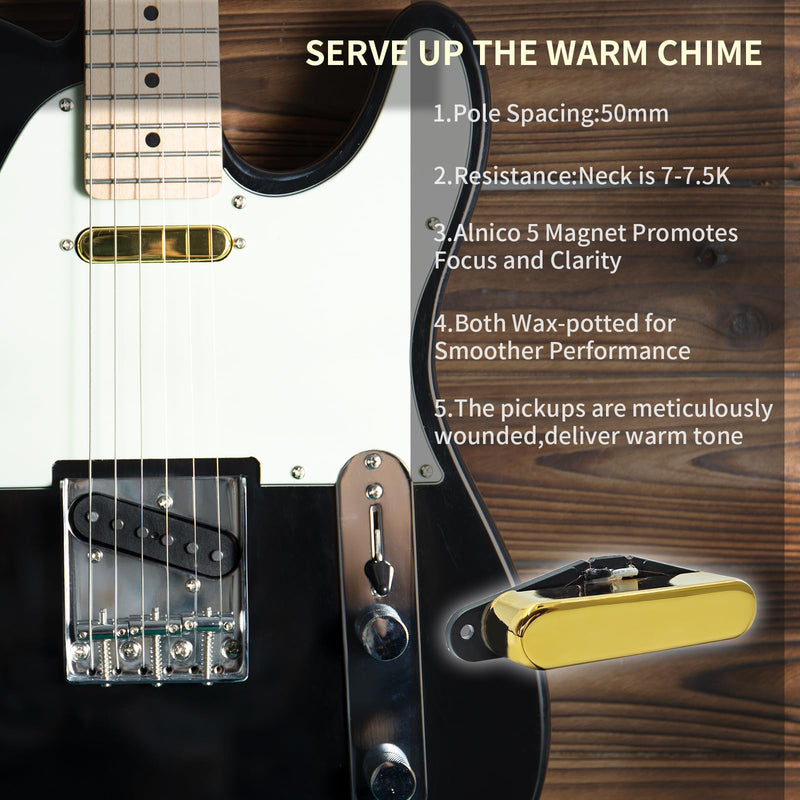 Pro TL-60S Vintage Alnico 5 Single Coil Neck Pickups for FD Tele Style Electric Guitar, Gold pickup neck