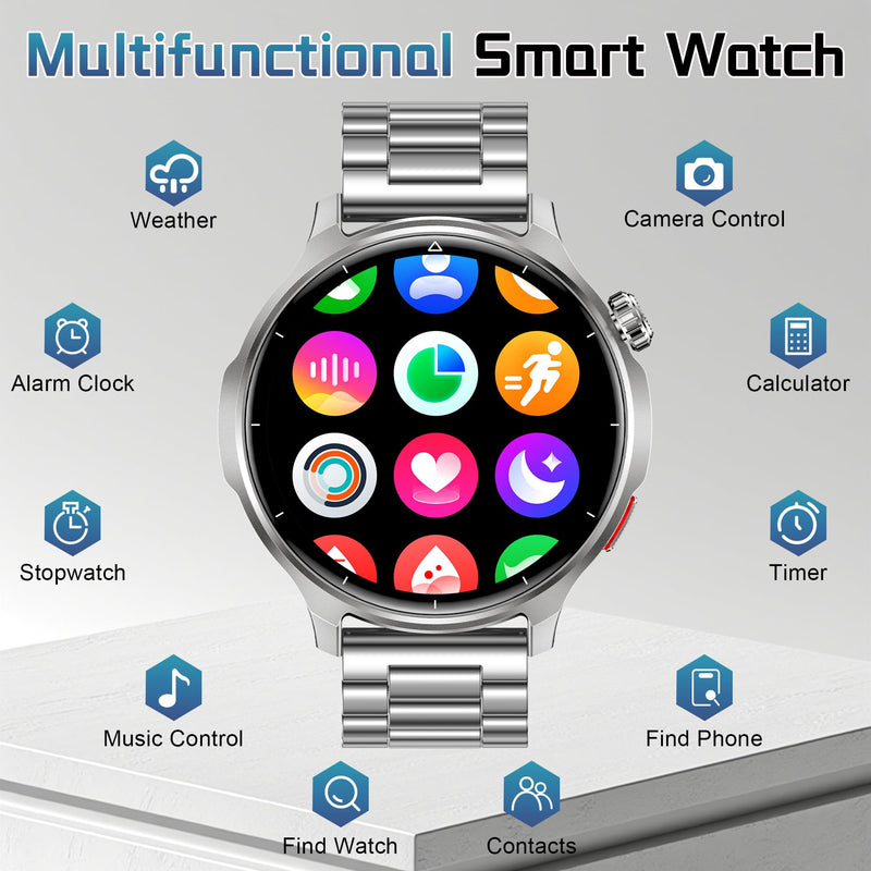 Military Smart Watch for Men 1000mAh Battery 1.52" HD Screen | Answer/Make Calls, IP68 Waterproof, 100+ Sports Modes, Sleep/Health Monitoring, Compatible iOS Android, Silver