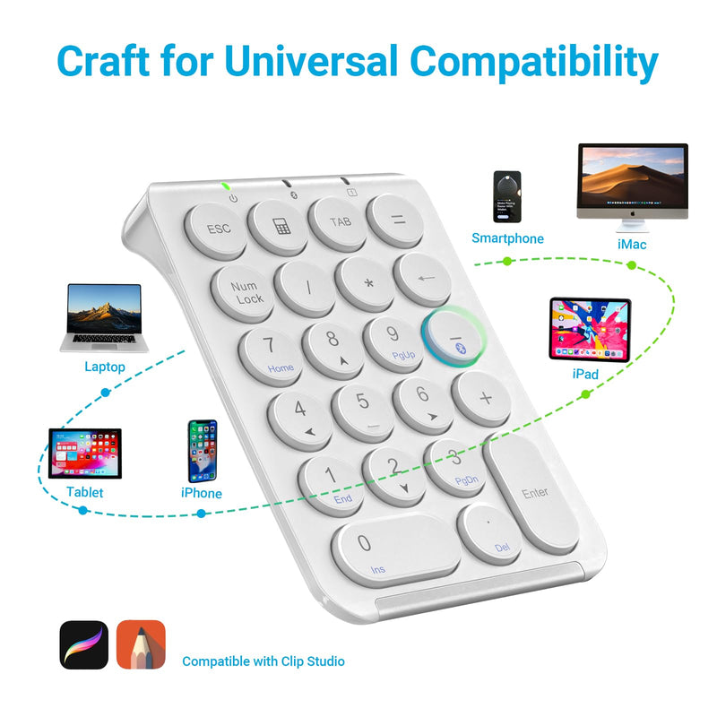 [AUSTRALIA] - iClever Number Pad, KP08 Bluetooth Number Pad, Ultra Slim and Lightweight, USB-C Charge, Number Pad for Laptop, iPad, Mac, iMac, Tablet, PC Desktop 