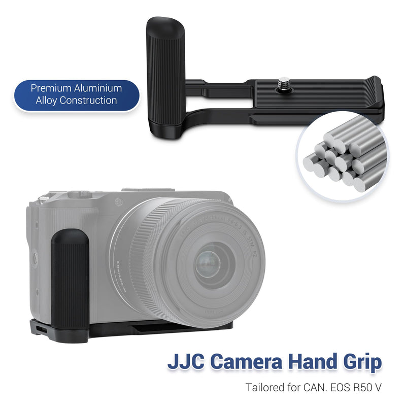 [AUSTRALIA] - JJC Metal Hand Grip L Bracket for Canon EOS R50 V Camera(Not for R50), R50V Handgrip with Cold Shoe Mount, Silicone Handle, Anti-Slip Pad, Arca Swiss Quick Release Plate & 1/4"-20 Tripod Hole, Black 
