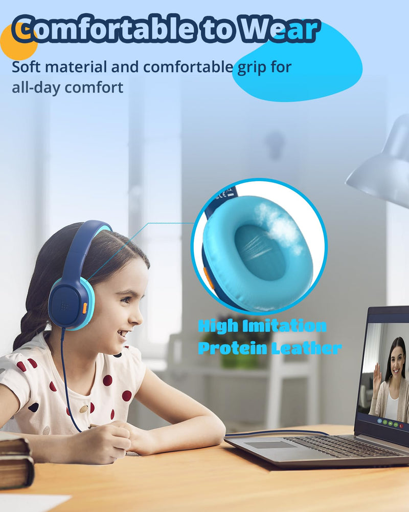 [AUSTRALIA] - Tronsmart Kids Headphones for School Travel, Foldable Safe Volume 85/93dB, HD Stereo Sound Over-Ear Boys Girls Headphones for Kid, 3.5mm kids headphones with cord for iPad, Kindle, Tablets,KH01(Blue) Blue 