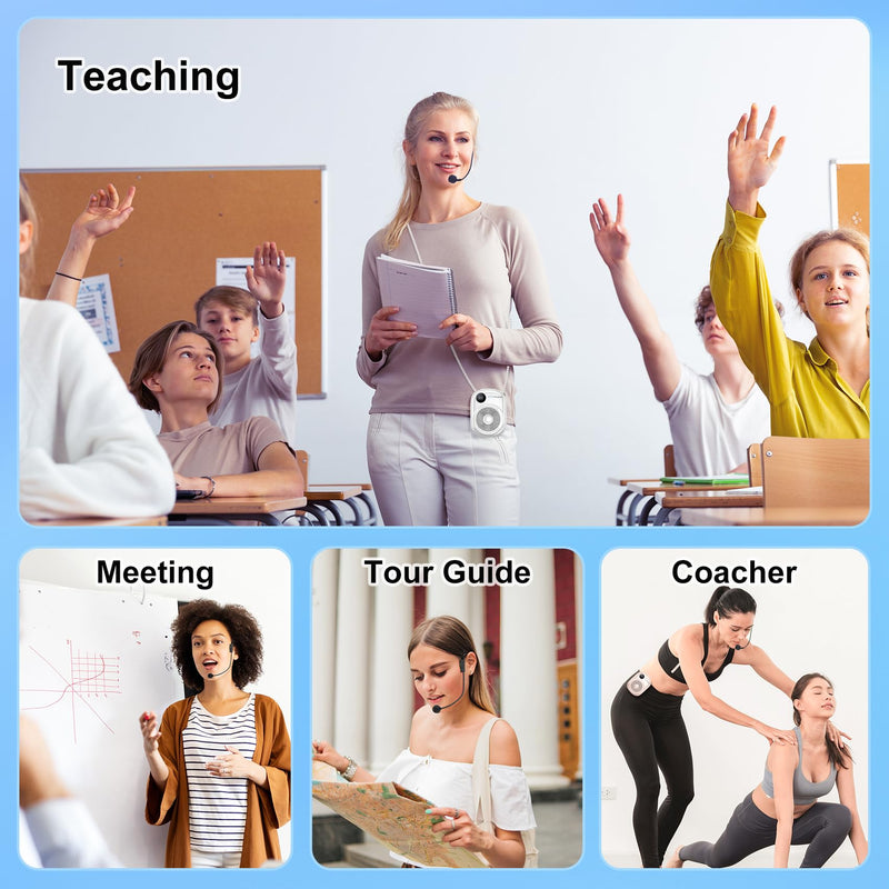 Portable Voice Amplifier Wired Microphone and Speaker,PA System Voice Amplifier with Mic Headset for Teachers,Speech,Tour Guides,Coaches,Yoga, Fitness Instructors Bluetooth 5.0 TF Card (White) White