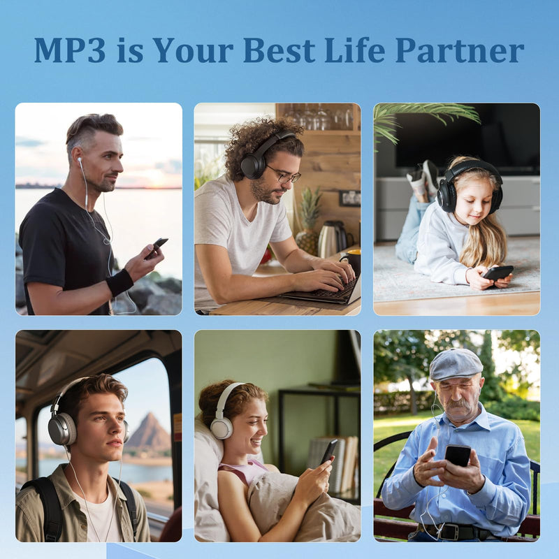 [AUSTRALIA] - 144GB MP3 Player, Bluetooth 5.2 Music Player, HiFi Sound Digital Music, Built-in HD Speaker, FM Radio, Voice Recorder, Earphones Included, MP3 Player for Friends, Kids, Students, Seniors (Black) Black 