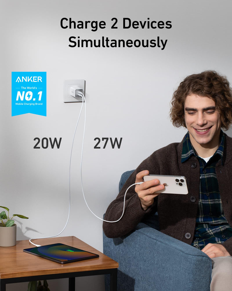 Anker 240W 6 ft Upcycled-Braided USB C Cord, 47W USB C Charger (Nano 3), 2 Port Compact Foldable GaN Fast Charger
