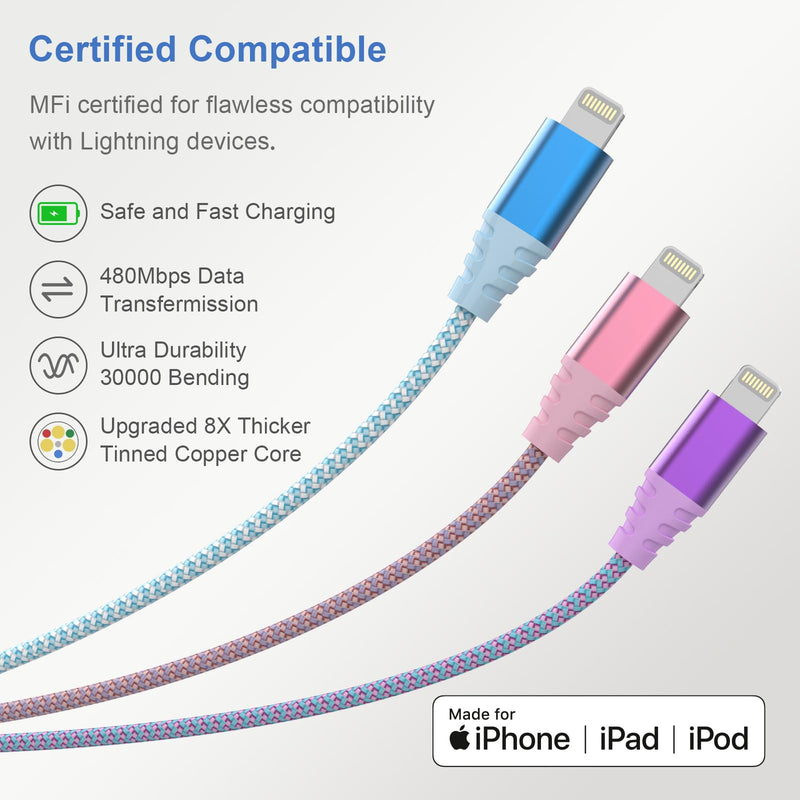 [AUSTRALIA] - iPhone Charger Fast Charging 3pack 6FT Apple MFi Certified Lightning Cable Nylon Braided iPhone Charger Cord Compatible with iPhone 14/13/12/11 Pro Max/XS MAX/XR/XS/X/8/7 Plus iPad AirPods 