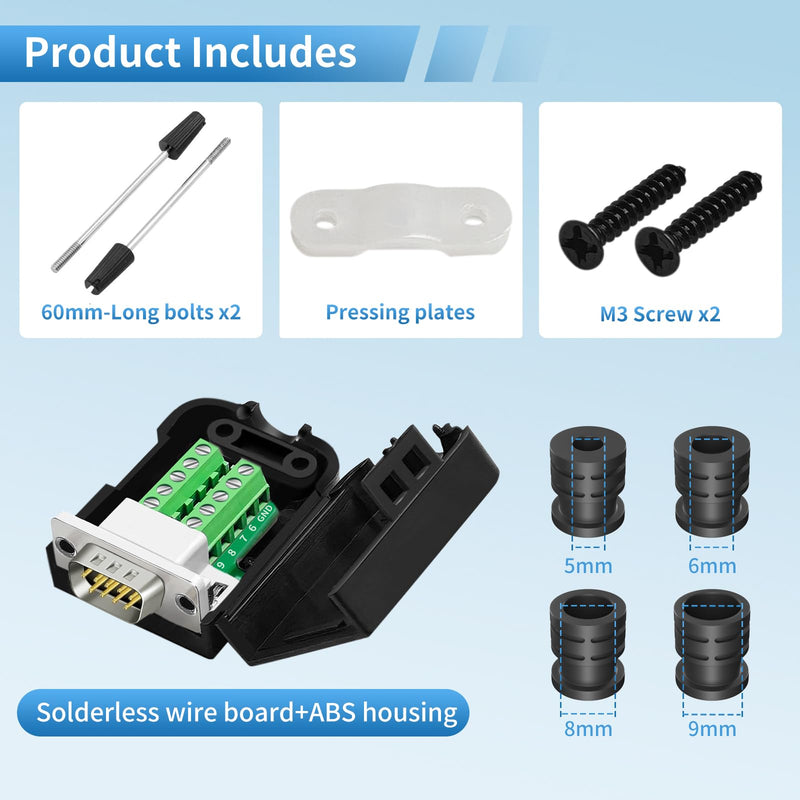12PCS 9 Pin RS232 Breakout Board Kit 9 Pin Male Breakout Connector RS 232 | RS232 Break Out Board With Case Solderless RS232 D-SUB Connector D-SUB to 9-pin Port Adapter with Nuts Screws Bolts Tail Pipe