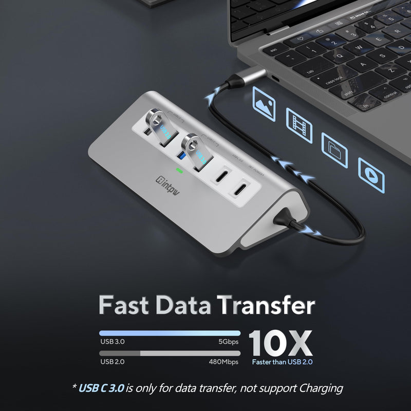 USB C Hub, INTPW 9-in-1 USB C Hub Multiport Adapter with 4K HDMI, PD 100W, USB-C and 2 USB A 3.0 5Gbps, 2 USB A 2.0, SD/TF Card Reader, Aluminum USB C to USB Hub for MacBook Air/Pro iPad Laptop 1.64ft