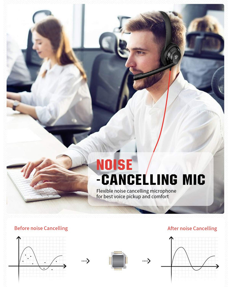 NUBWO USB Headset with Microphone for Laptop PC, headphones with Noise Cancelling Microphone for Computer, On-Ear Wired Office Call Center Headset for Boom Skype Webinars, In-line Control, Lightweight 1 Unit