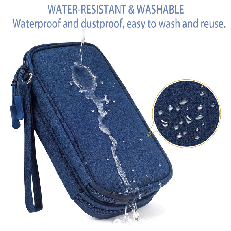 Electronic Bag Travel Cable Accessories Bag Waterproof Double Layer Electronics Organizer Portable Storage Case for Cable, USB, Cord, Charger, Phone, Power Bank, Earphone (Navy Blue, Large) Navy Blue