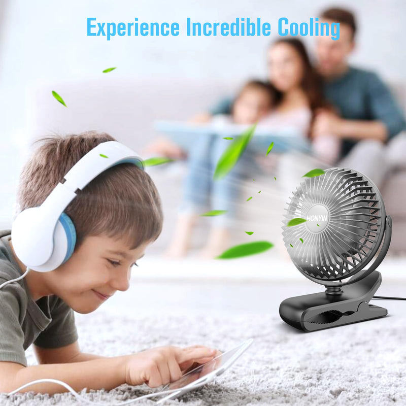 [AUSTRALIA] - HONYIN 720° Rotation Small Desk & Clip on Fan with Sturdy Clamp, 3 Speeds, Quiet Little Personal Cooling Fan by USB Plug In, for Bedroom Office Desktop Treadmill Black 